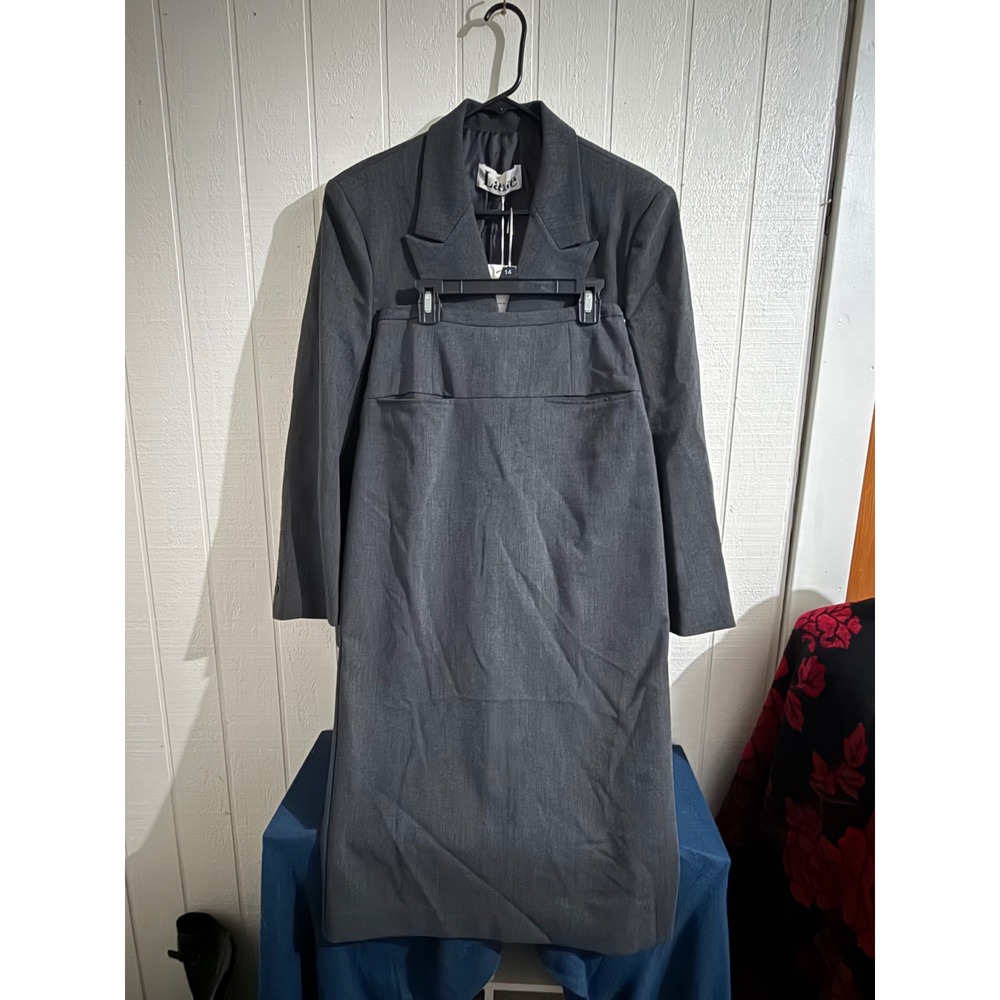 Lake Charcoal Gray Double Breasted Blazer and Midi Skirt Suit Set Made in Korea - Picture 1 of 10